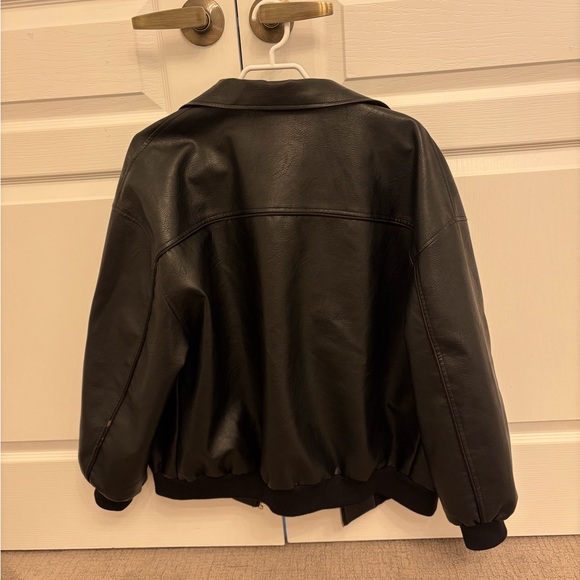Princess Polly Goldsmith Faux Leather Bomber Jacket Black - Picture 5 of 7